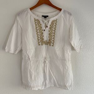 Alfani top white and gold embroidery 100%Cotton size 8P
